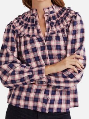 Boden Frilled High Neck Shirt
Rose Metallic S NWT